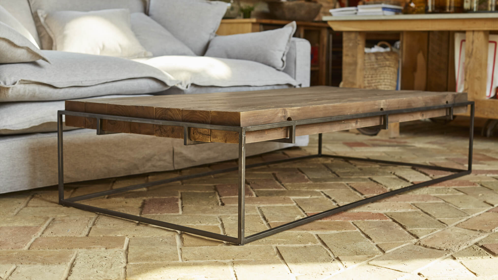 Reclaimed wood and metal deals coffee table