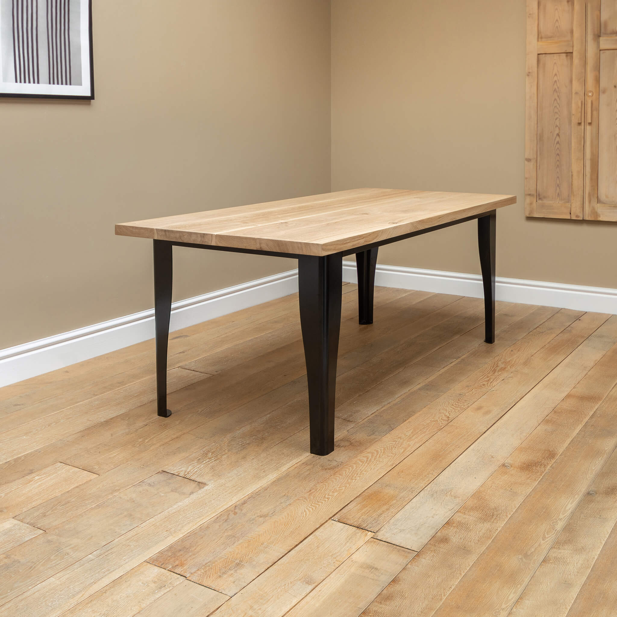 Oak top dining table deals with metal legs